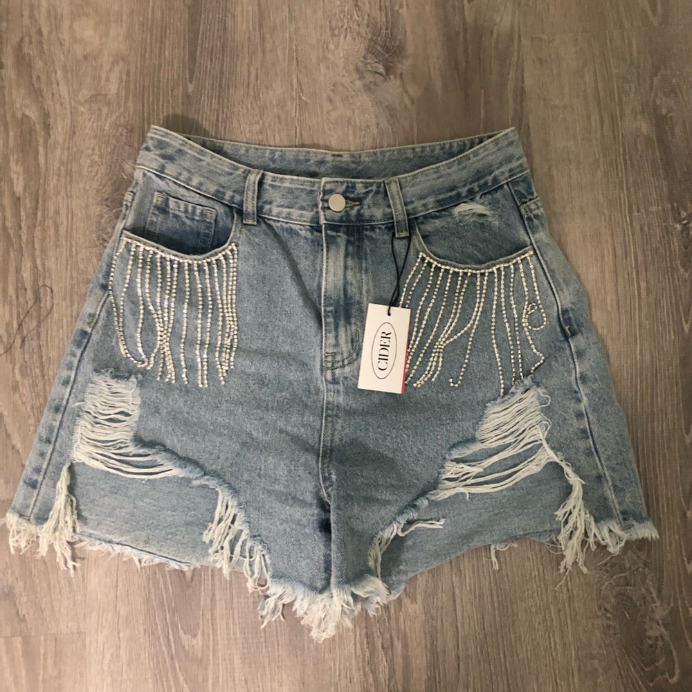 NWT Cider Jean Shorts with Rhinestone Embellishment